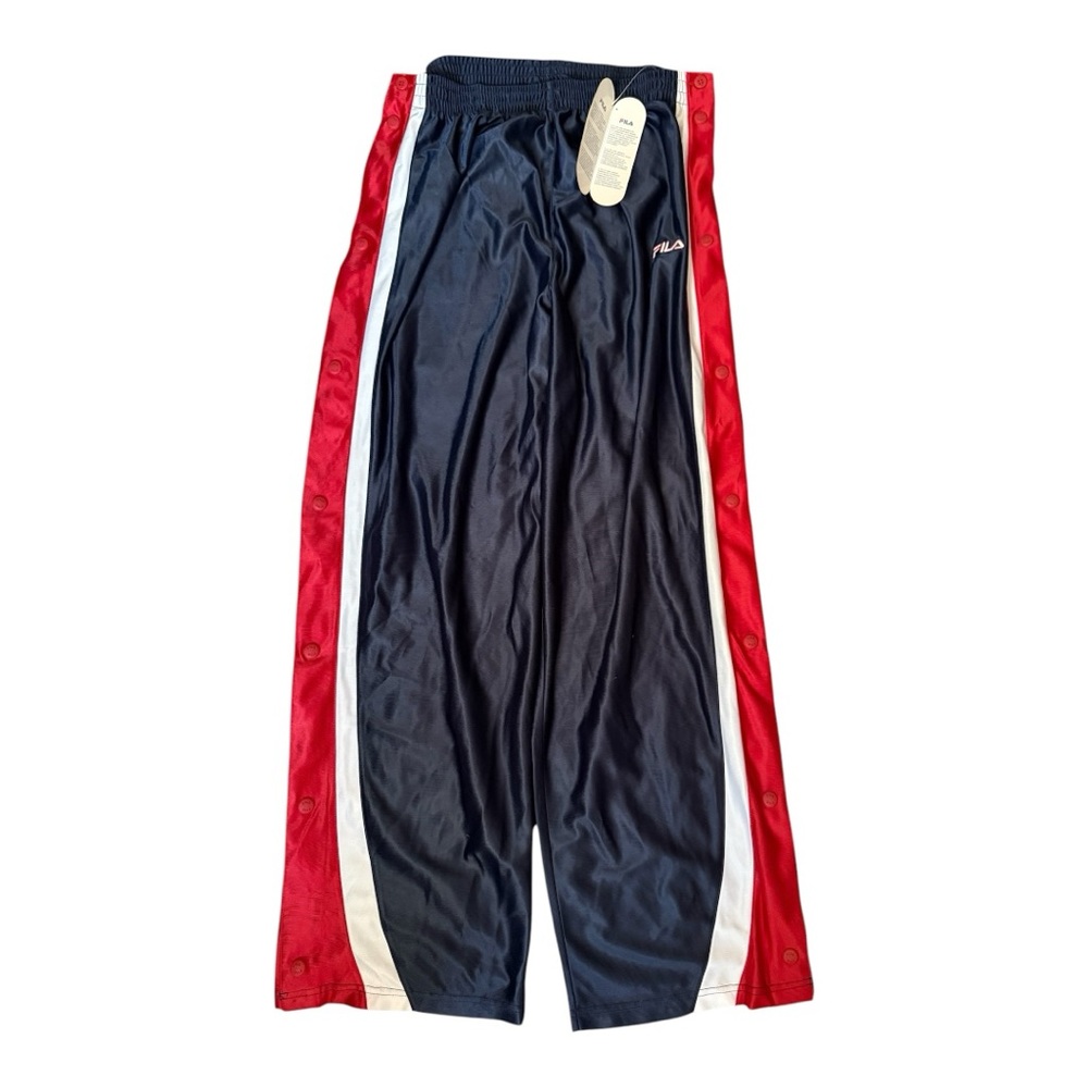 Vintage NWT Fila Navy Track Breakaway Pants with Red and White Stripes